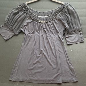 New NU Collective Gray Pleated Rouched Ruffle Quarter Short Sleeve Blouse M